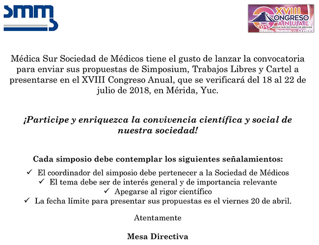 Convocatoria al XVIII Congreso Anual de la Sociedad de M&eacute;dicos
